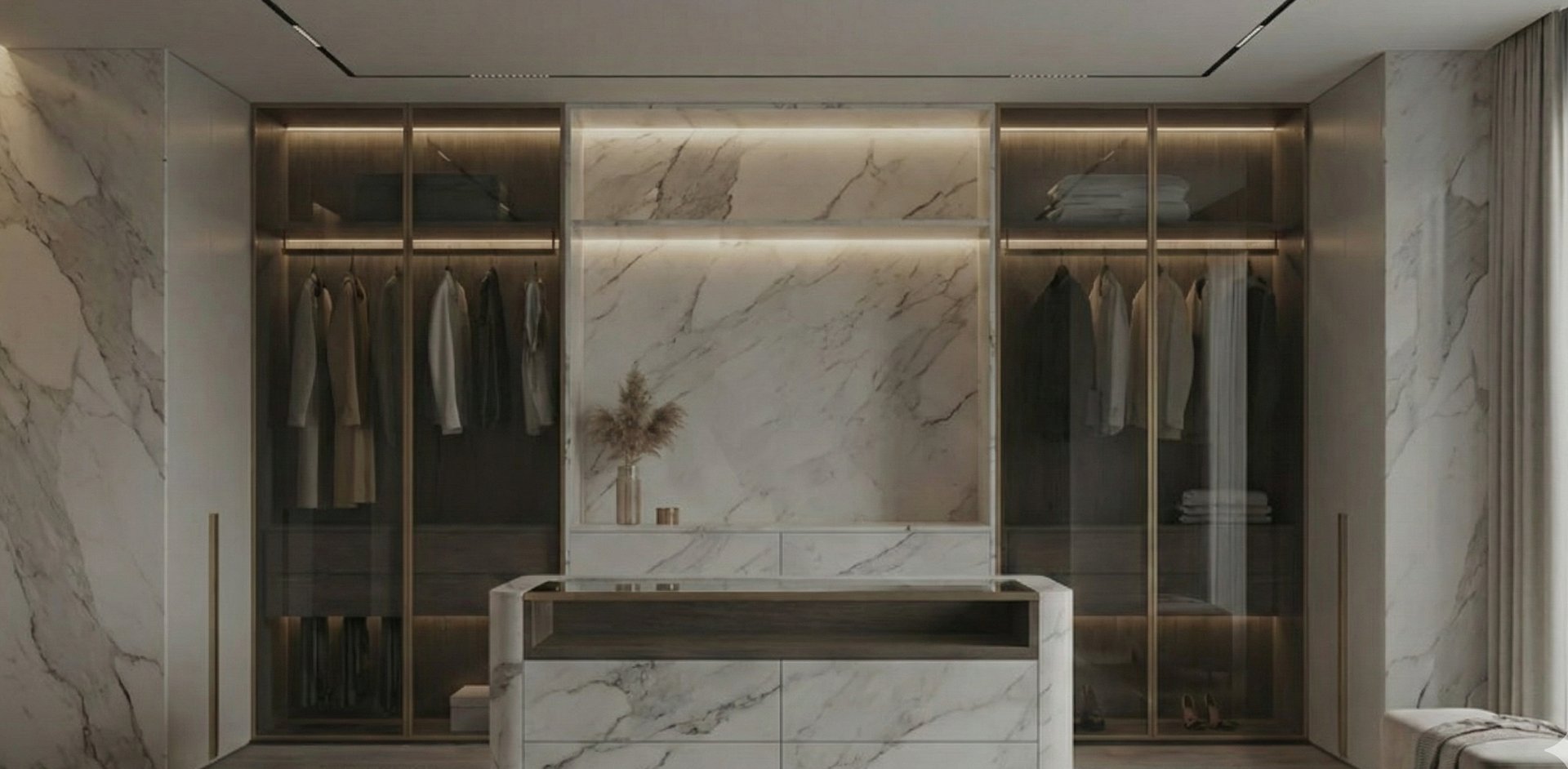 Luxury wardrobe with marble finishes