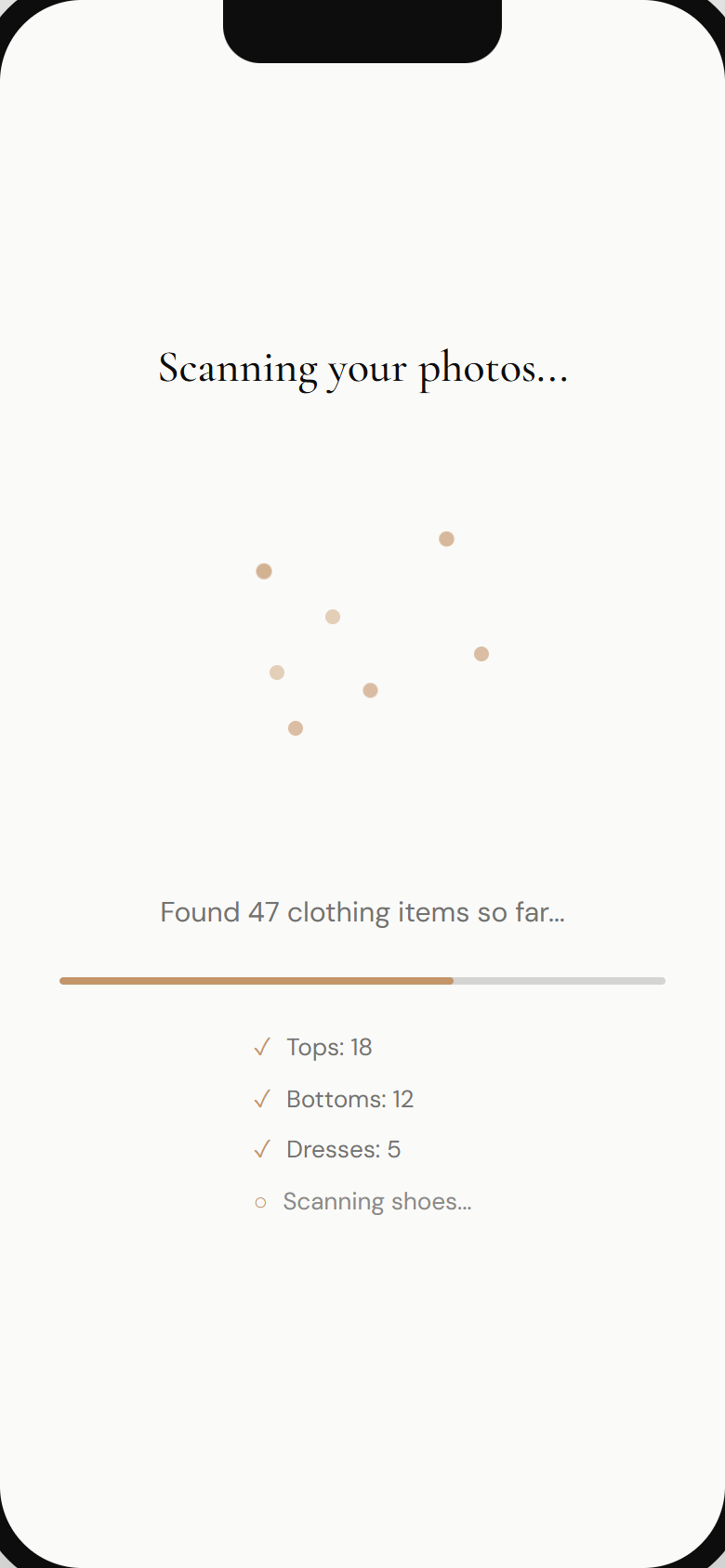 Cloudrobe Camera screen for wardrobe capture
